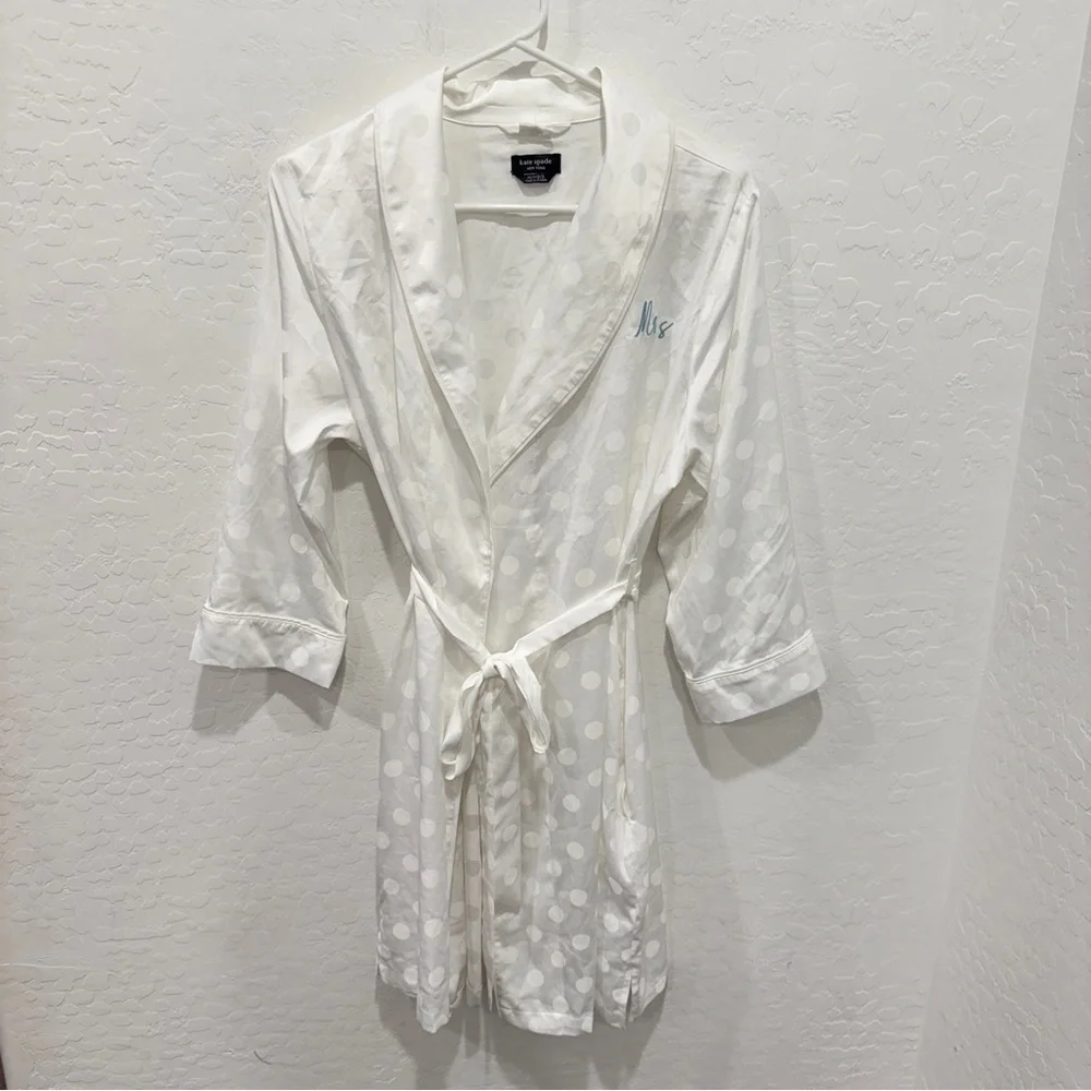 Kate Spade New York Bridal Robe Mrs White Polka Dot XS